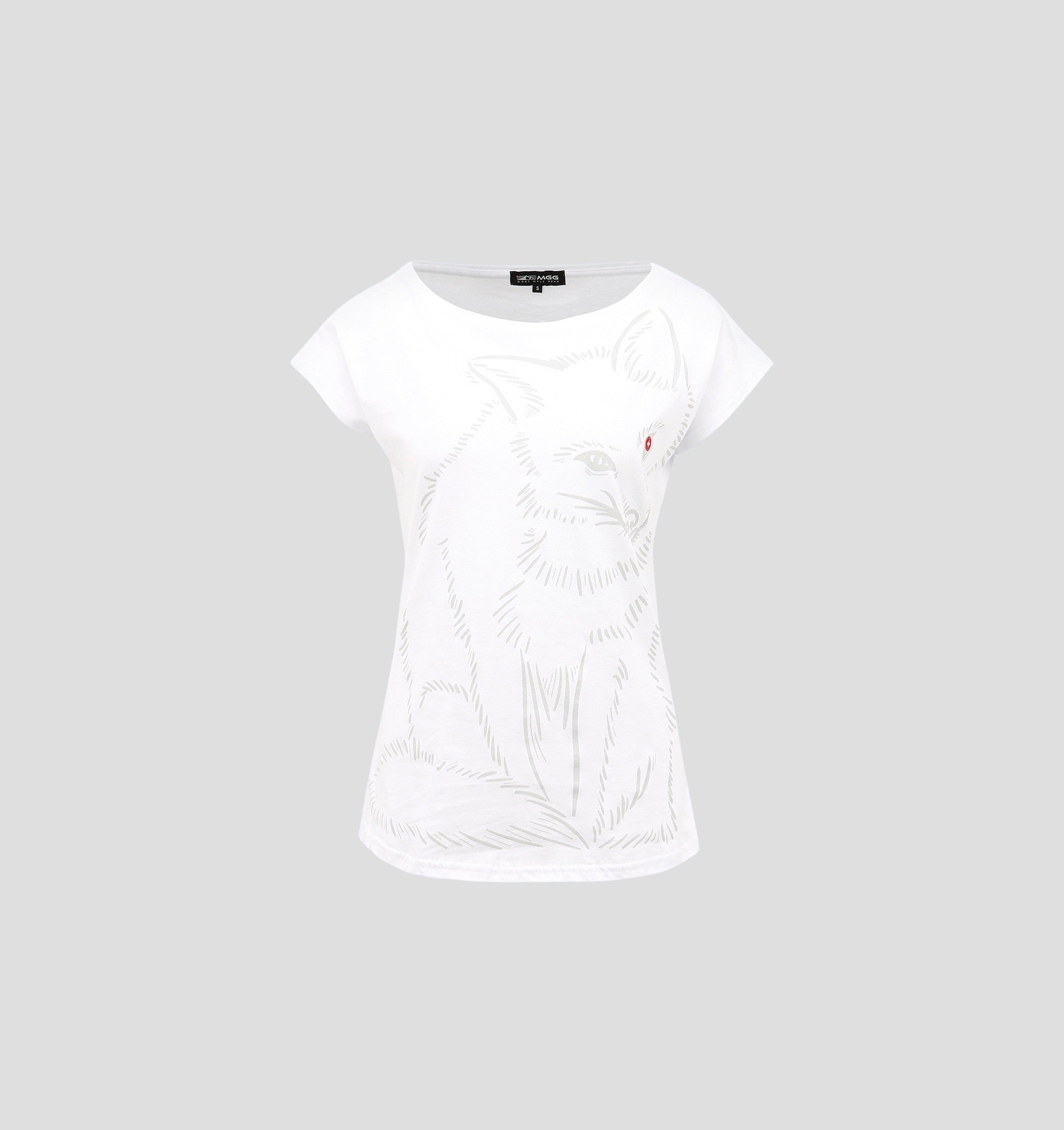 Cotton Loose Fit Fox Tee - Snow White / Stone Grey / XS